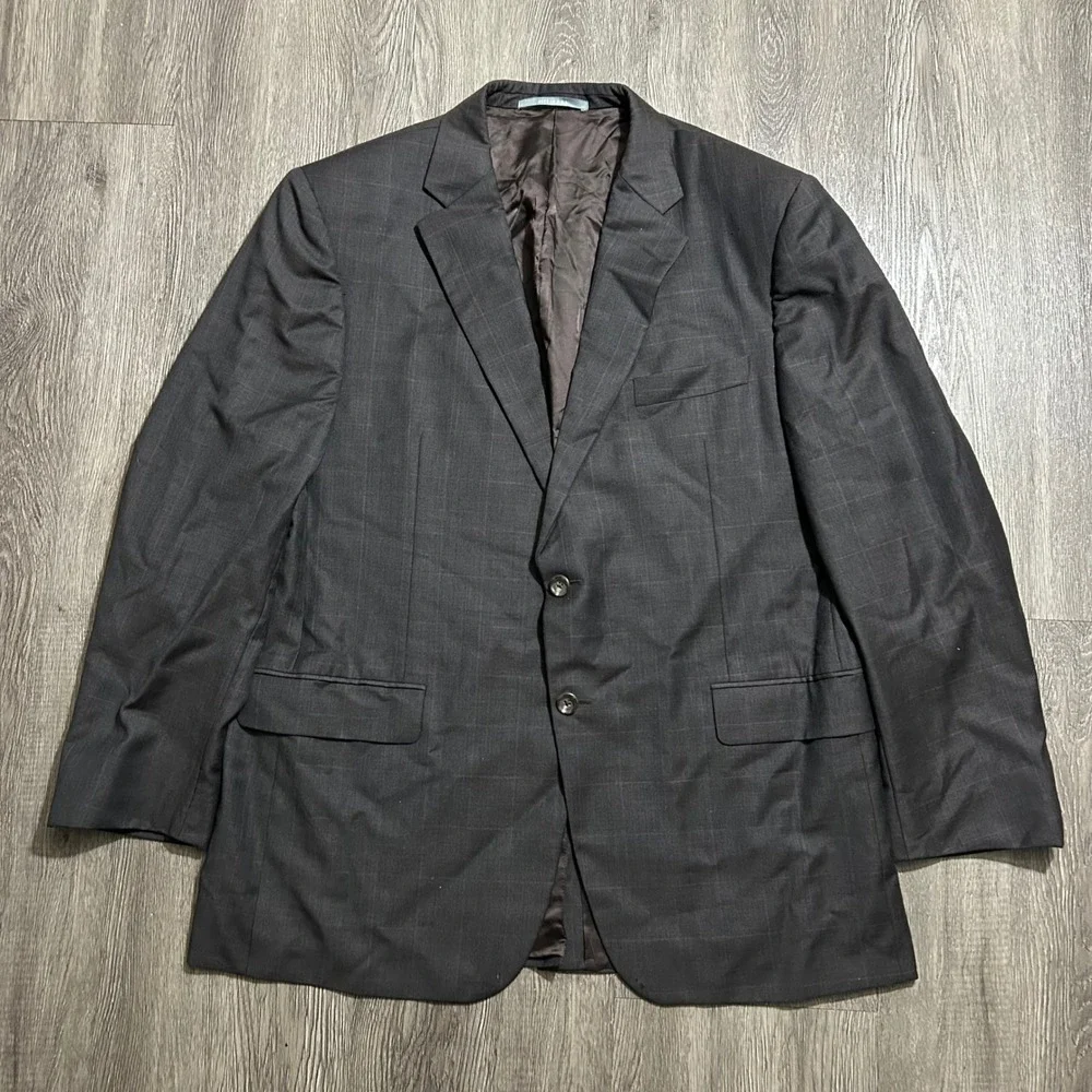 Hickey Freeman Sport Coat 44R Brown Loro Piana Super 150s Wool Plaid Blazer‎